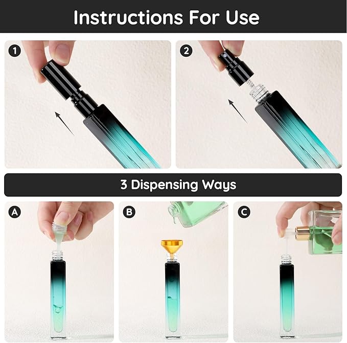 Segbeauty 0.34oz Refillable Perfume Bottle Travel, 5 Pack Glass Spray Bottles for Perfume, 10ml Empty Mini Fine Mist Cologne Travel Bottle, Portable Cologne Sprayer Atomizer with Refill Tool Kit