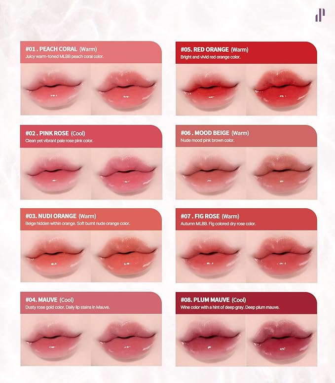 Heart Percent Dote On Mood Pure Glow Tint, Watery & Lightweight Moisturizing Lip Stain Long Lasting Liquid Lipstick 6.8g, 16.Geek & Mauve