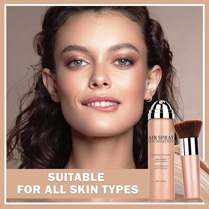 NVLEPTAP Airbrush Foundation Makeup Spray Silky Lightweight Full Coverage Foundation Face Air Cushion Foundation Set with Soft Makeup Brush - 03 Nude