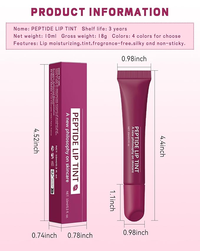 Tinted Lip Balm-2Pcs Rose-Gray Raspberry Peptide Hydrating Lip Tint Moisturizer, Jelly Glossier Lip Treatment Balm, Non-Stick Glow Reviver Lip Care Oil Lip Gloss, Thanksgiving Makeup for Women-02+04