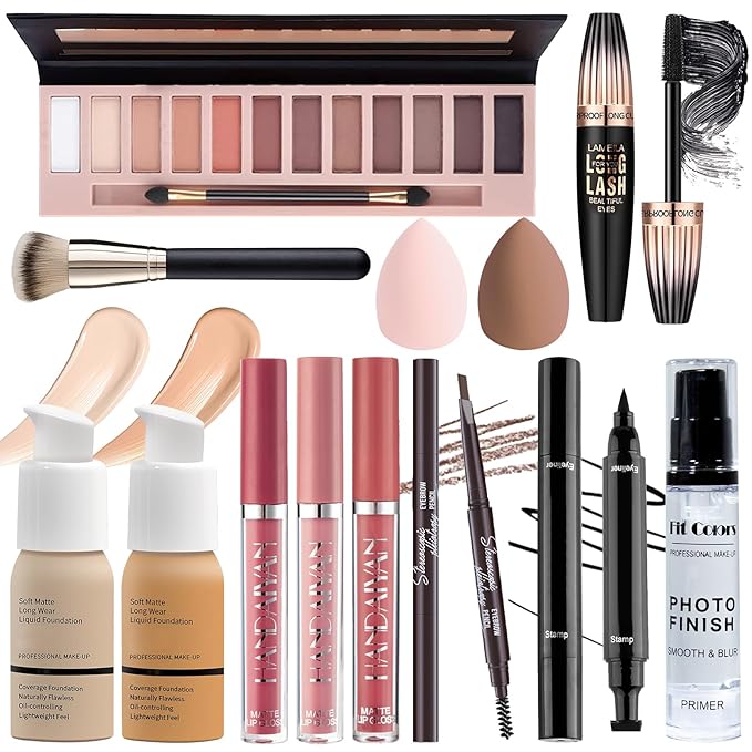 Makeup Set for Women Full Kit, Multipurpose Women’s Makeup Sets, Includes Eyeshadow Palette, Foundation Face Primer, Liquid Lipstick, Eyebrow Pencil Eyeliner Mascara, Makeup Brush