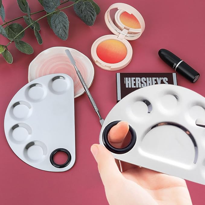 Makeup Mixing Palette, Premium Stainless Steel Cosmetic Makeup Palette with Spatula Tool, Nail-art Cosmetic Palette for Mixing Cosmetic/Nail Polish/Pigment (Semicircle)