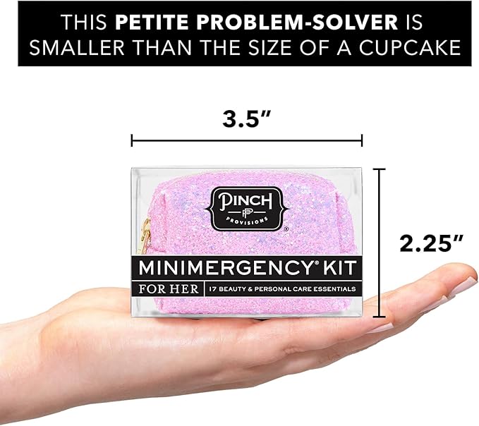 Pinch Provisions Orchid Glitter Minimergency Kit, includes 17 Travel-Sized Cosmetic Essentials, Convenient for Purses, Emergency Beauty Accessories, Gifts for Holiday’s & Birthday’s