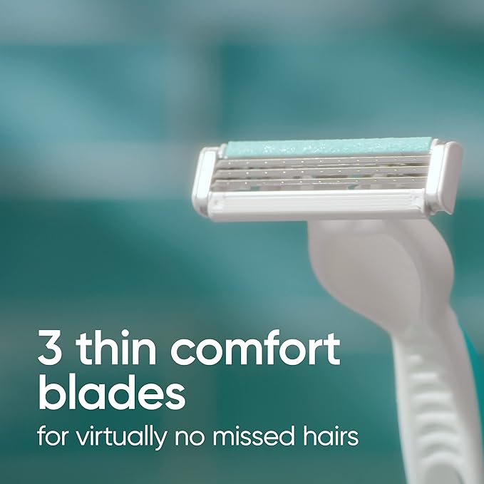 Gillette Venus Simply 3 Sensitive Disposable Razors, Sensitive Skin, 3 Bladed Razors, Pivoting Head for Incredible Comfort, Soft Grip Handle, 12 Count