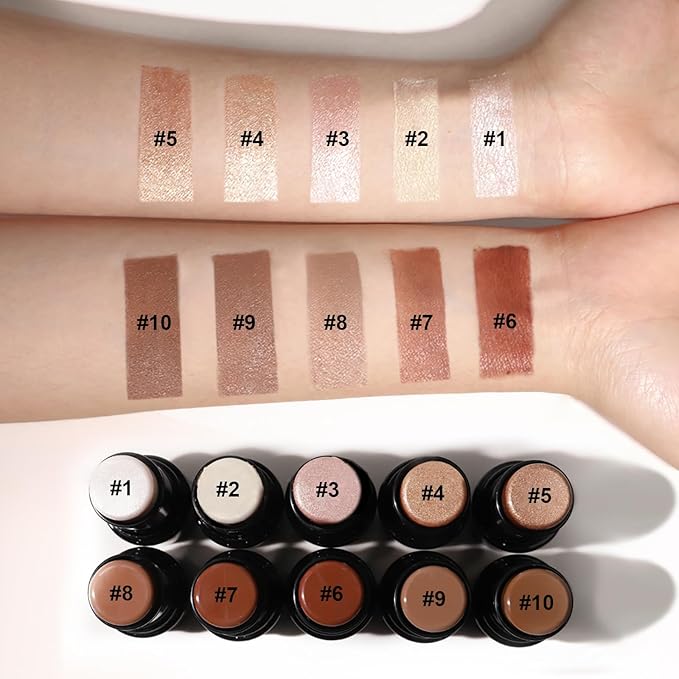 2Pcs Cream Contour Stick Makeup Kit, Cream Highlighter Stick and Bronzer Contour Stick with Longwear Waterproof Formula for Brightening and Trimming the Cheeks, Makeup Brush Include (#03, 09)