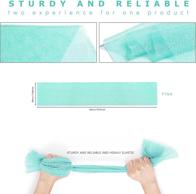 UJFQBH 2 Pieces African Bath Sponge African Net Long Net Bath Sponge Exfoliating Shower Body Scrubber Back Scrubber Skin Smoother,Great for Daily Use (Green)