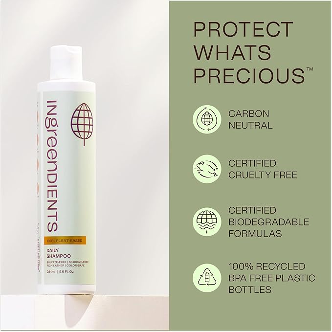 Non Toxic Vegan Shampoo with Organic Ingredients, Apple Cider Vinegar & Tea Tree Oil - Sulfate Free, Color Safe, Paraben Free, Gluten Free, Cruelty Free, pH Balanced