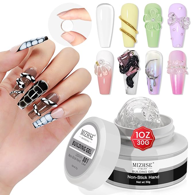 MIZHSE Clear Solid Builder Gel For Nails, 30g Non-Sticky Nail Extension Hard Builder Gel, Nail Strengthen 3D Sculpting Nail Art for Carving Modeling Soak Off Manicure Home