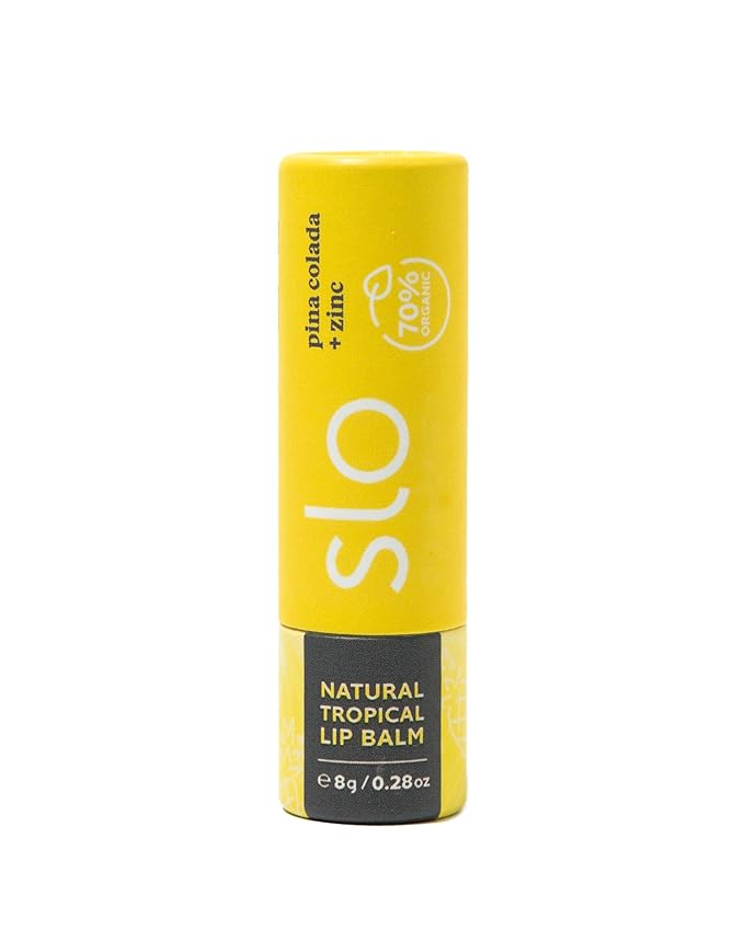 Slo | Natural Lip Balm - All Natural Ingredients, Vegan & Cruelty Free, Hydrating & Soothing, Plastic Free, Paper Packaging | Pina Colada + Zinc, 0.28oz