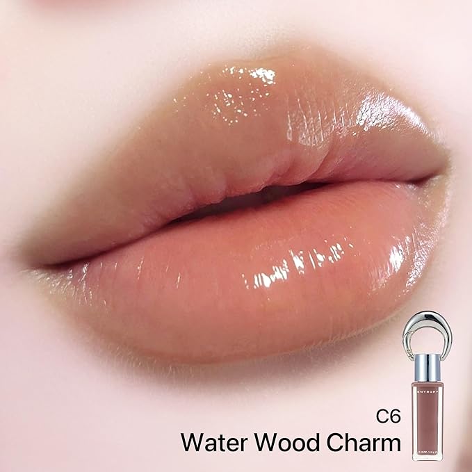 ENTROPY Makeup 2-in-1 Charm Shiny Glowy Lip & Cheek Gloss Tint Keychain, High Pigment Glossy Lip Color & Plumping Gloss, C6 Water Wood Charm
