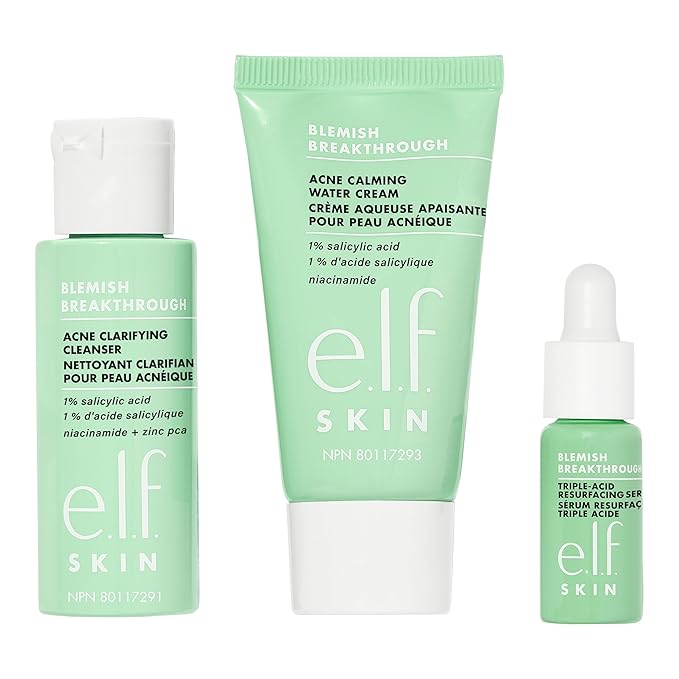 e.l.f. SKIN Blemish Breakthrough Blemish Control Basics Kit, Travel-Size Acne Skincare Routine, Cleanser, Serum & Moisturizer, Vegan & Cruelty-Free