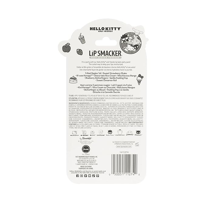 Lip Smacker Sanrio Hello Kitty and Friends 8-Piece Flavored Lip Balm, Clear, For Kids, My Melody, Little Twin Stars, and Chococat