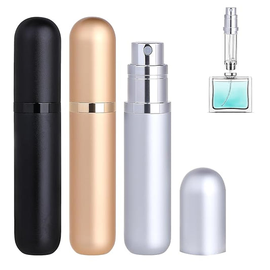 Travel Refillable Perfume Atomizer Bottle 3-Pack 5ml Leakproof Travel Perfume Refillable Bottle (Black & Gold & Silver)