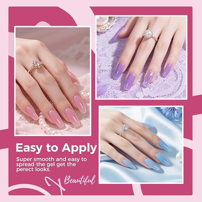 JEWHITENY 28 Colors Poly Nail Gel Kit with Base Top Coat Purple Blue Yellow Nude Pink Glitter Shades Quick-Dry for Beginners DIY Need U V Lamp Curing