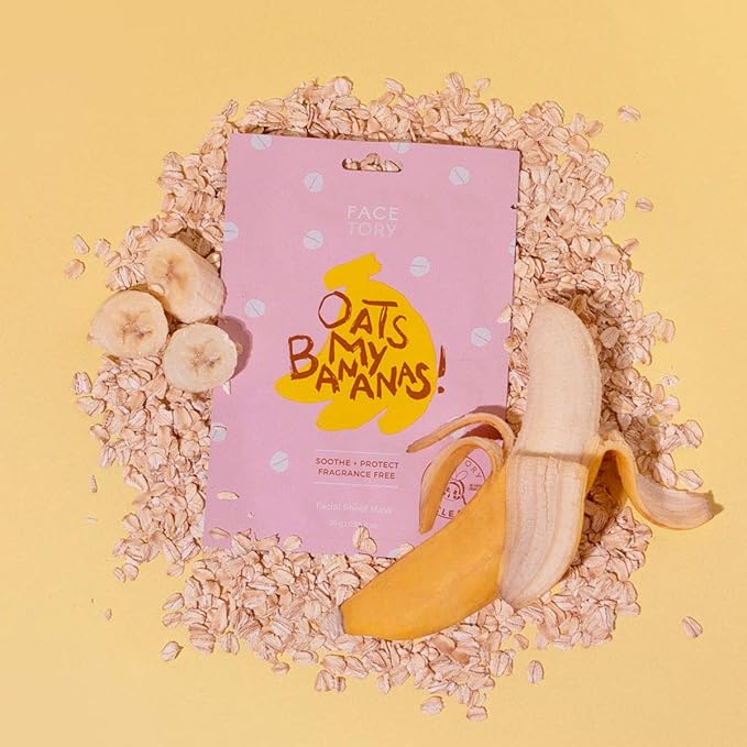 FACETORY K Beauty Face Mask Skin Care - OATS MY BANANAS CALMING Sheet Mask with Oat Extract | Milky Essence Soothes & Moisturizes (5 Pack)