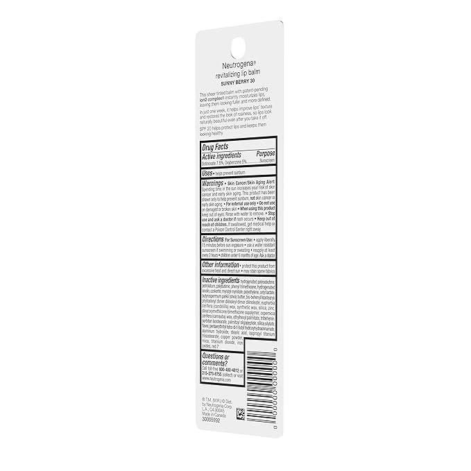Neutrogena Revitalizing and Moisturizing Tinted Lip Balm with Sun Protective Broad Spectrum SPF 20 Sunscreen, Lip Soothing Balm with a Sheer Tint in Color Sunny Berry 30,.15 oz (Pack of 2)