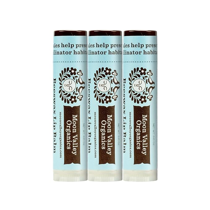Moon Valley Organics Beeswax Lip Balm for Moisturizing Lips and Cuticles (COOL MINT VANILLA, 3-Pack)