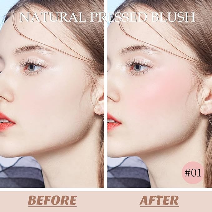 Boobeen Powder Blush, Single Color Blush Face Blush Palette Matte Baked Cream Blush Makeup Powder, High Pigment Pressed Blush for Create a Natural Cheek Flushed Look
