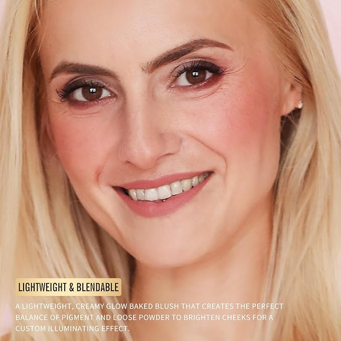 KIMUSE Baked Blush, Lighting Glow Marbleized Blush Powder Blush, Contour & Highlight Face for a Creamy Lightweight Natural Finish