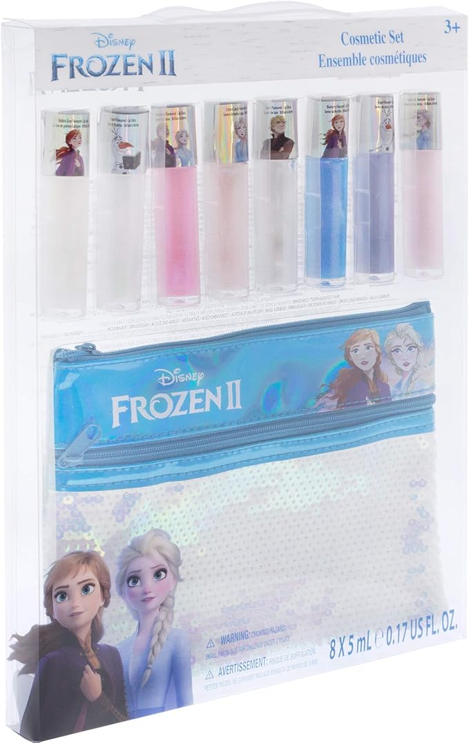 Townley Girl Disney Frozen 2 Anna and Elsa Lip Gloss Set with Sequin Bag, Ages 3+ (9 Pcs)
