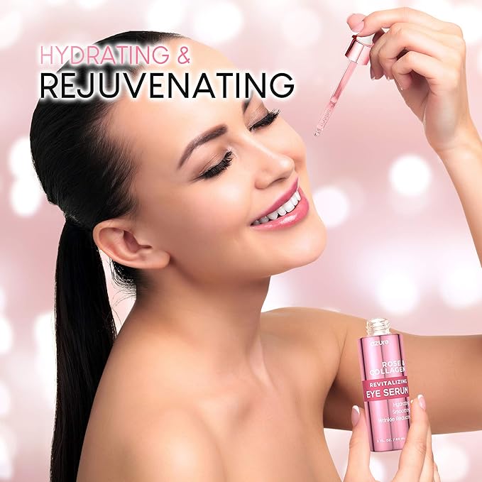 AZURE Rose & Collagen Revitalizing Eye Serum - Hydrating & Smoothing | Reduces Wrinkles, Fine Lines & Under Eye Bags | Minimize Signs of Aging | Made in Korea - 60mL
