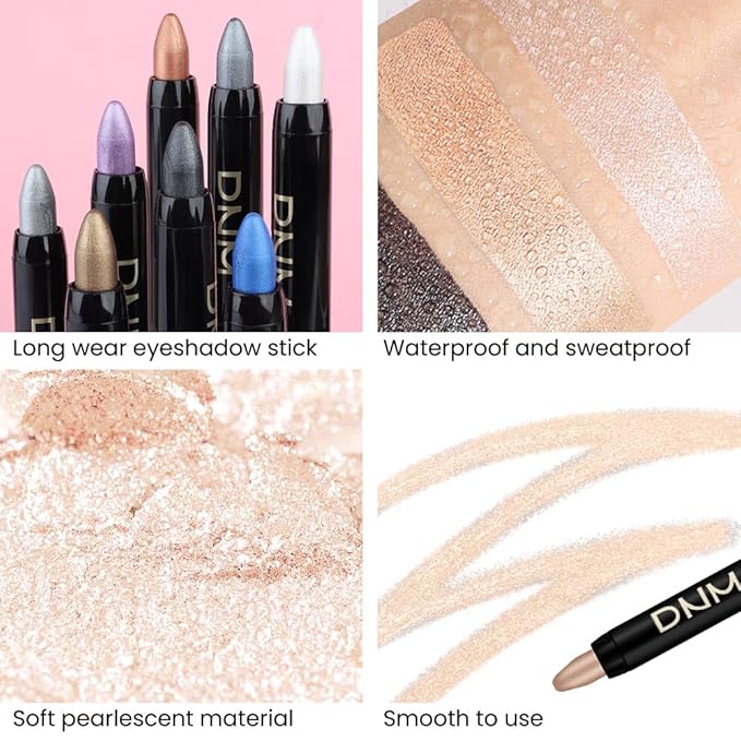 Kaely 2Pcs Cream Eyeshadow Stick Set for Eyes,Pearl White & Mocha Beige Shimmer Pen,Eye Brightener Halloween Makeup,sombras para ojos,Smooth Eye Shadow Highlighter Crayon Pencil Waterproof,01+14