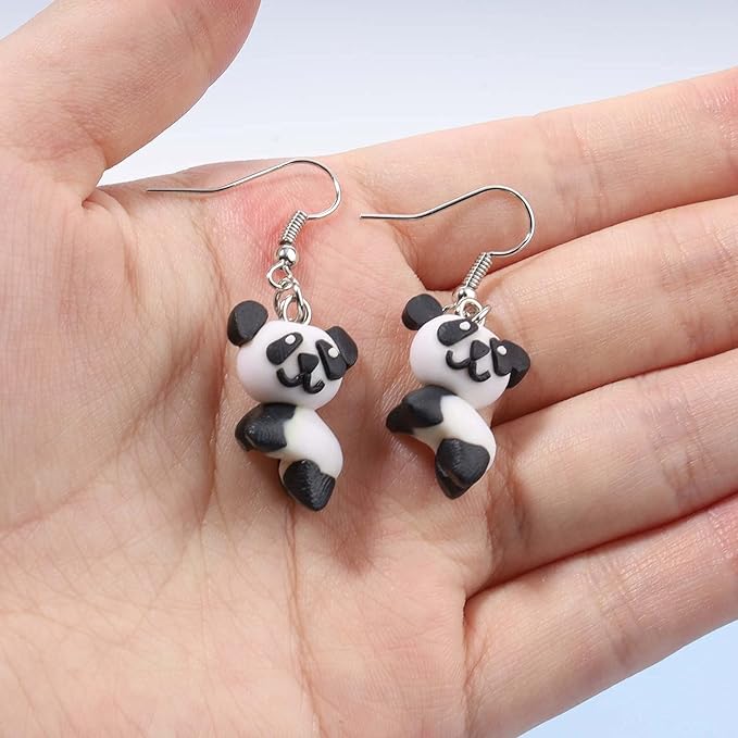 Soft Pottery Panda Earrings Cute Panda Bear Drop Dangle Earrings 3D Animal Earrings Innovative Clay Earrings Jewelry for Women and Teen Girls Gifts