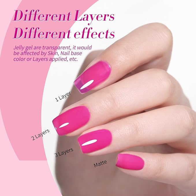 Born Pretty Gel Nail Polish Pink Series,Jelly Transparent Gel Polish, Cat Magnetic Eye,Holographic Glitter Hot Pink Nude Gel Polish for Salon Manicure and Nail Art DIY at Home 6 Colors
