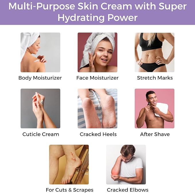 RaGaNaturals Natural Face and Body Butter Cream for Dry Skin - Calming, Nourishing & Hydrating Lavender Body Cream for Women, Men & Kids - Softens Skin and Delivers Healthy-Looking Glow - Vegan - 8 Oz