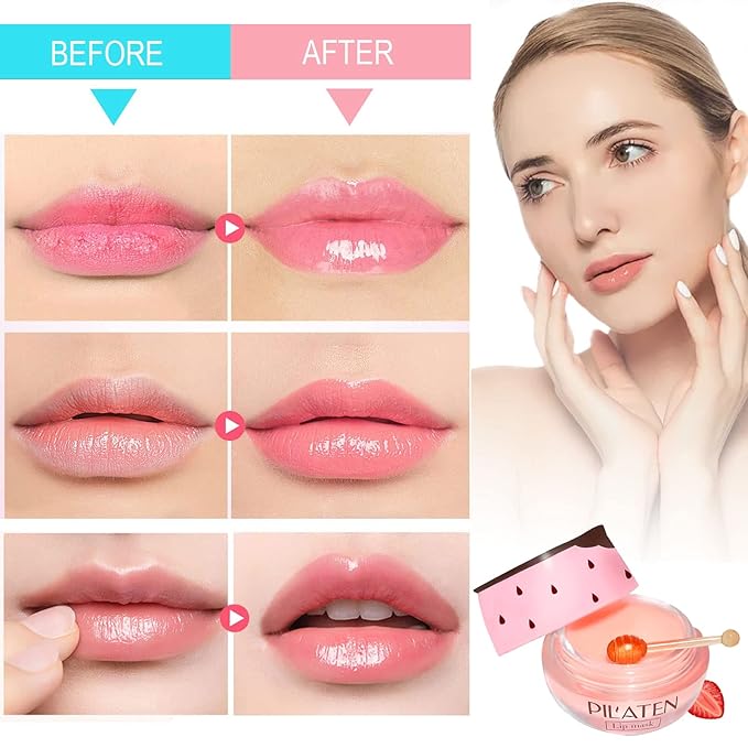 Strawberry Lip Balm Honey Pot, Strawberry Lip Mask Propolis Moisturizing Hydrating Prevention Dry and Cracked Lip Scrubs Exfoliator(1-Strawberry)