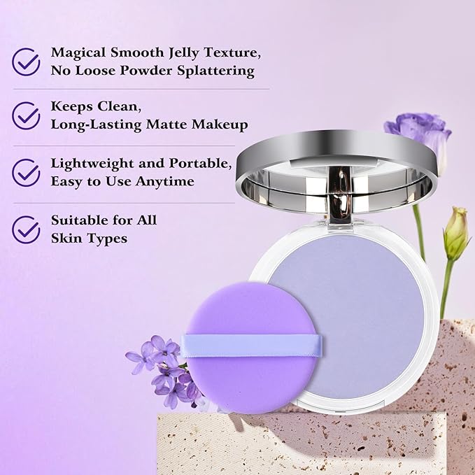 Chillab Lavender Matte Powder, Gel-like Formula Oil-Control Primer & Setting Powder, Polvos Compactos Matte Powder for Silky Blurring Oil Control