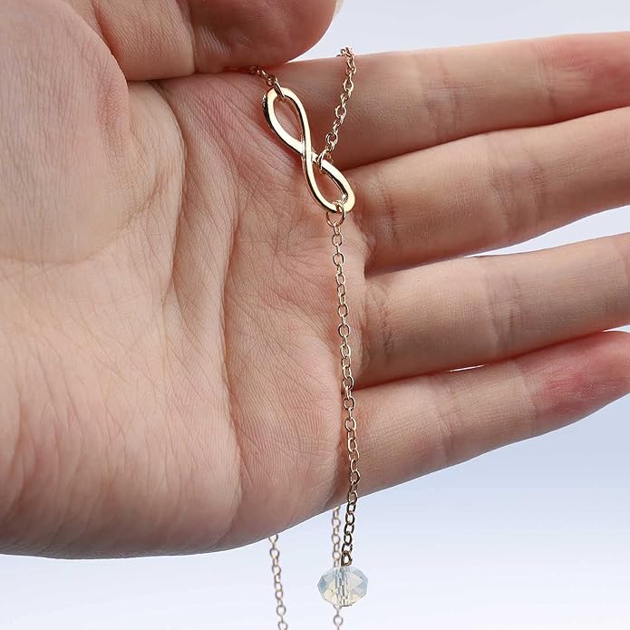 Boho Crystal Infinity Necklace Gold Y Necklace Minimalist Crystal Y Lariat Necklace Chain Jewelry for Women and Girls