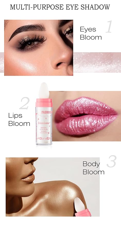 AKARY Shimmer Highlighter Powder, Fairy Polvo De Hadas Highlighter Powder & Blush Stick, Instant Glow Luminizer Duo, Glitter Body Face Hair High Gloss Stick, Sparkle Smudge-Proof Highlighter Stick Party Makeup (C-#03)