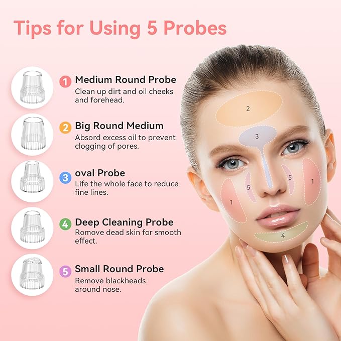 Blackhead Remover Pore Vacuum Upgraded Facial Pore Cleaner Electric Comedone Whitehead Extractor Tool-5 Suction Power,5 Probes,USB Rechargeable Blackhead Vacuum Kit for Women & Men
