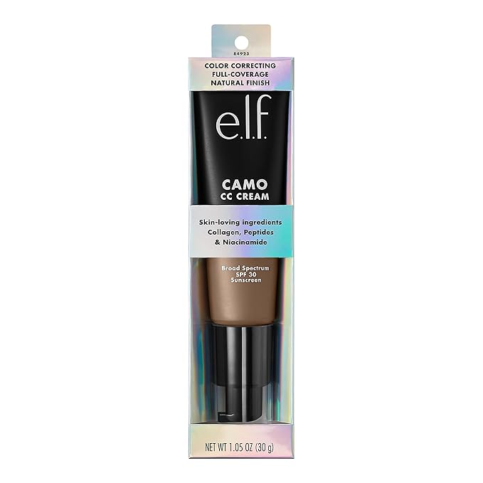 e.l.f. Camo CC Cream, Color Correcting Medium-To-Full Coverage Foundation with SPF 30, Deep 510 C, 1.05 Oz (30g)