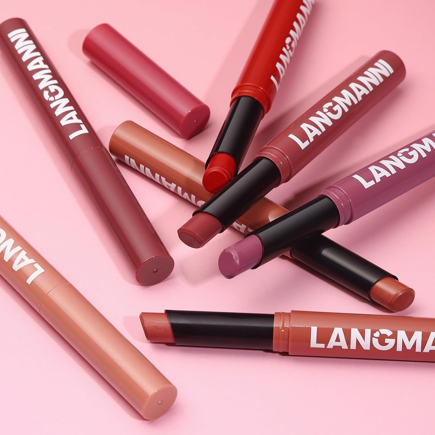 Jolilab 4Pcs Lip Set: 2 Colors Lip Liner+2 Colors Lipstick, Matte/Creamy,Smooth Creamy Texture,Long-Lasting,Bold/Nude Shades for Daily/Party, Vegan, Gift for Makeup Lovers.(#07+08)