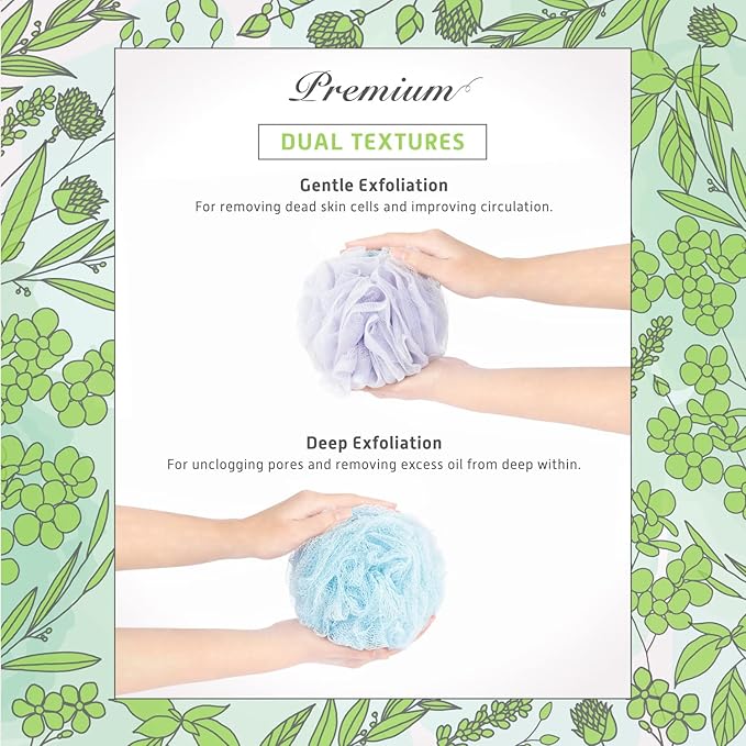 Spongentle Dual Texture Deep Cleansing Loofah Sponge for Radiant Skin, Pack of 4, Bath and Shower, Exfoliating Body Scrubber, Beautiful Colors for Women and Men