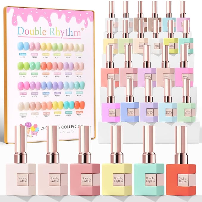 Double Rhythm 28Pcs 0.5Oz Gel Nail Polish Set Same Color Same Bottle Soak Off Gel Polish Kit Nail Art Manicure Salon DIY at Home for Women (Pastel Candy Collection-T24-5)