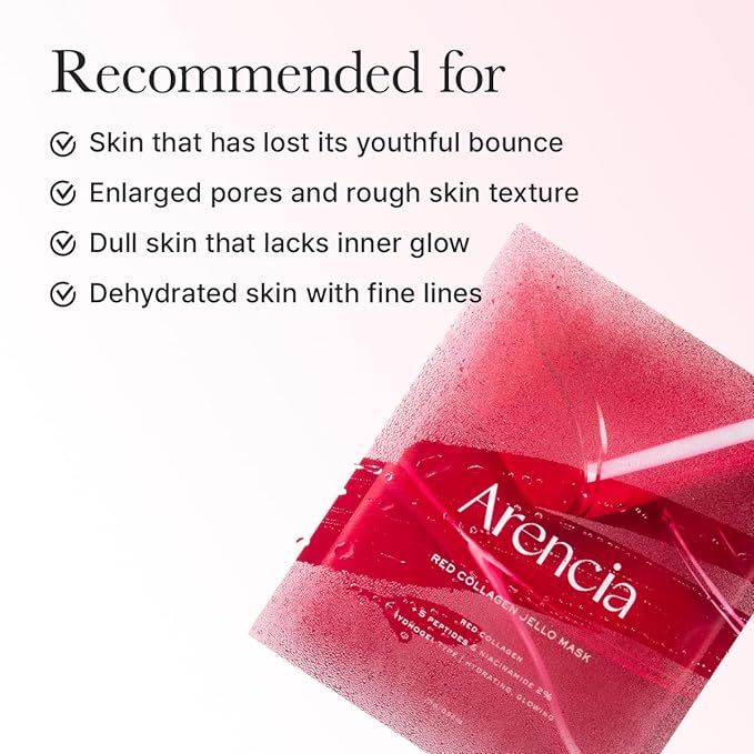 Red Collagen Jello Mask, Plump & Hydrating x 4ea, Overnight Hydrogel Mask for Dry, Mature Skin, Packed with Collagen, 5 Peptides, 2% Niacinamide