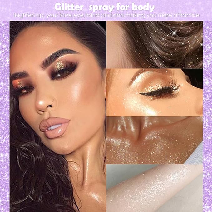 Yosca Highlighter Powder Spray, 20ML Cosmetic Grade Shimmer Powder Diamond Glitter Spray Sparkle Highlighter Makeup Festival Concert Accessorise for Rave Clothes Hair Face Nail Art - Silver Dust