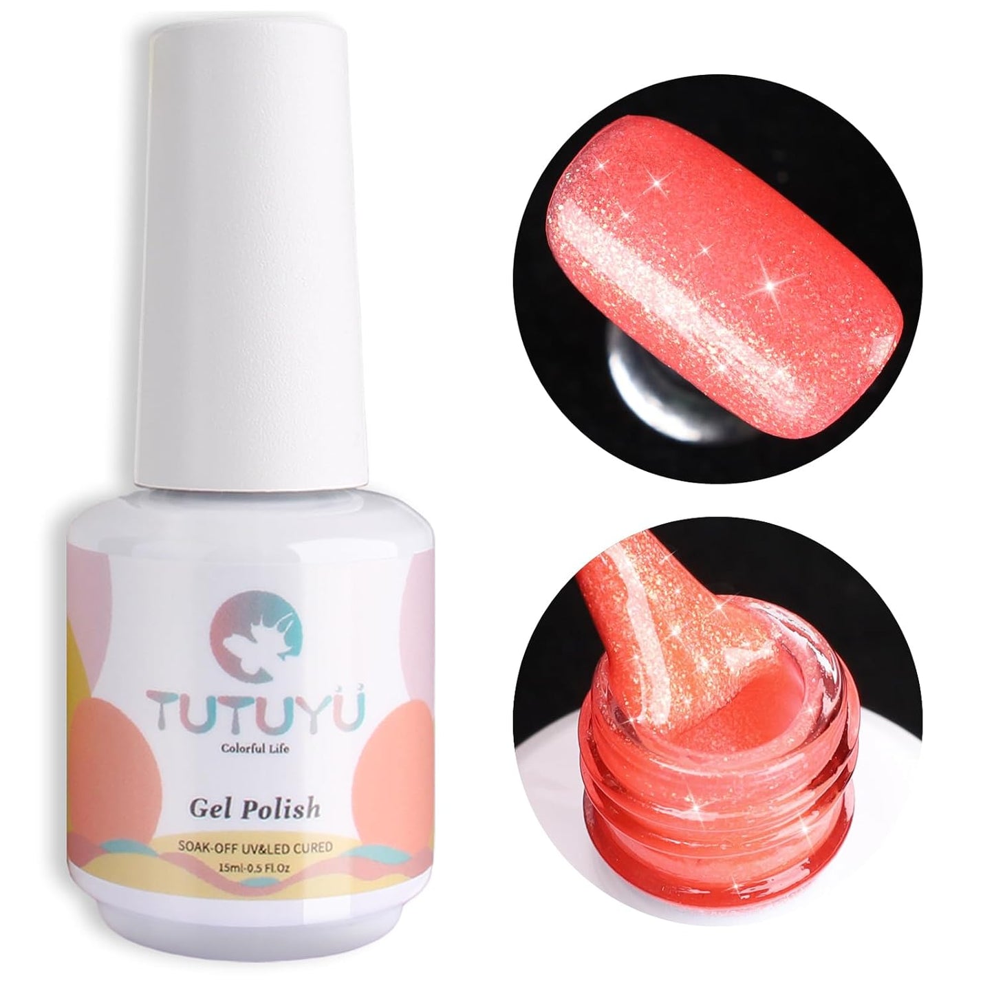 Hot Coral Pink Glitter Gel Nail Polish, 15ml UV/LED Soak Off Sparkly Shimmer Bright Coral Pink Gel Polish for Manicure Salon or DIY Nail Art at Home,Women Girls Gifts - GP0099