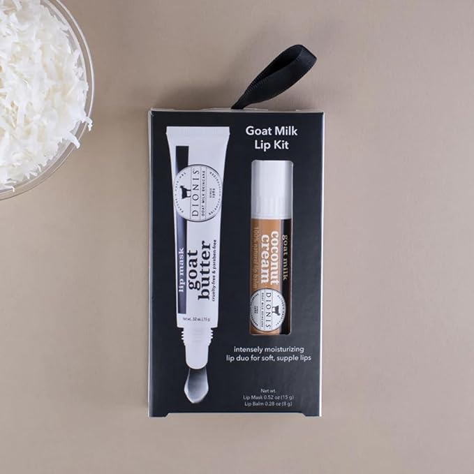 Dionis Goat Butter Overnight Lip Mask & Lip Balm Kit - Goat Milk, Jojoba & Moringa Oils Moisturize & Repair Chapped Lips Overnight while Lip Balm Keeps Moisture Locked In All Day, Creamy Coconut