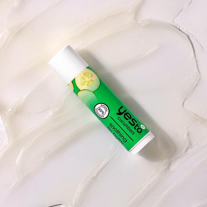 Yes To Cucumber Soothing Lip Balm, Hydrating Non-Sticky Salve That Calms Dry Cracked Lips, Locks In Moisture & Glides On Smoothly, With Aloe Vera & Castor Oil, Natural & Cruelty Free, 0.15 Oz, 3-Pack