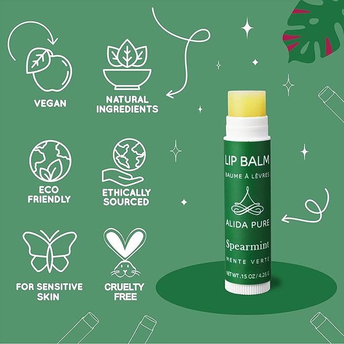Spearmint Lip Balm Collection, Vegan Lip Balm Set, Beeswax Free, with Avocado Oil, Organic Jojoba Oil, and Vitamin E, Natural Moisturizer for Dry, Chapped Lips, 3 Tube Set