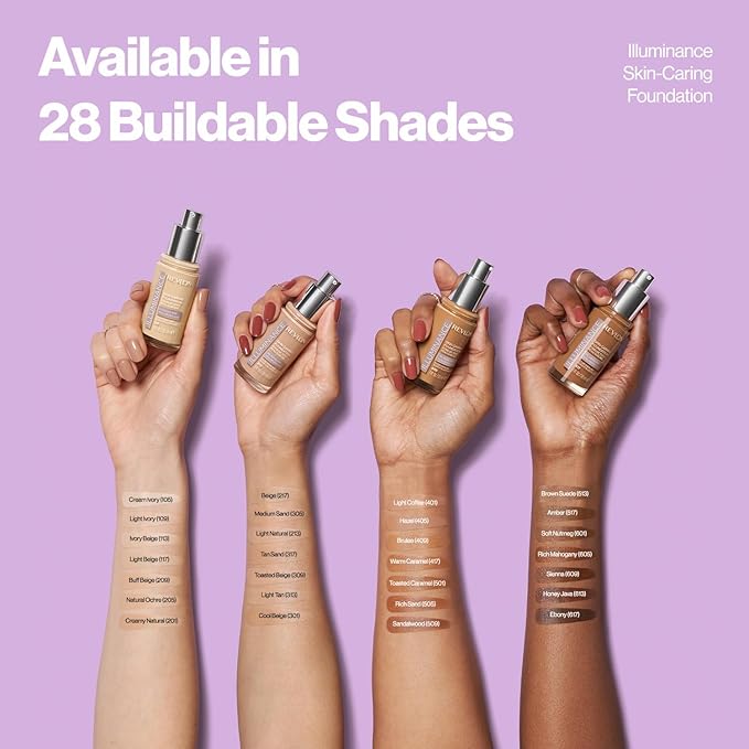 Revlon Illuminance Skin-Caring Liquid Foundation, Hyaluronic Acid, Hydrating and Nourishing Formula with Medium Coverage, 105 Cream Ivory (Pack of 1)