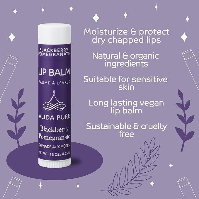 Blackberry Pomegranate Lip Balm Collection, Vegan Lip Balm Set, Beeswax Free, with Avocado Oil, Organic Jojoba Oil, and Vitamin E, Natural Moisturizer for Dry, Chapped Lips, 3 Tube Set