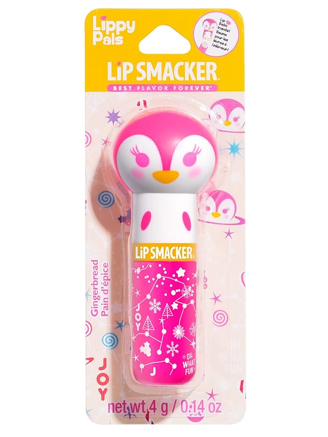Lip Smacker Lippy Pals Penguin Holiday, Flavored Moisturizing & Smoothing Soft Shine Lip Balm, Hydrating & Protecting Fun Tasty Flavors, Cruelty-Free & Vegan - Gingerbread