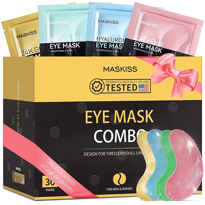 Under Eye Patches(30 Pairs), 24K Gold, Caffeine, Hyaluronic Acid, Aloe Vera Eye Masks for Dark Circles Puffy Eyes Undereye Bags, Eye Skin Care Gift Set for Bachelorette Party Favors