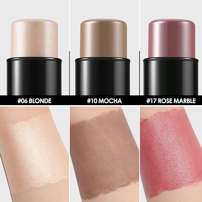 FOCALLURE 3 Pcs Cream Contour Sticks,Shades with Highlighter & Bronzer & Blush,Non-greasy Long-wear Face Contouring Pen,Easy to Sculpt the Face and Create a Lightweight Finishing Makeup,LIGHT-MEDIUM