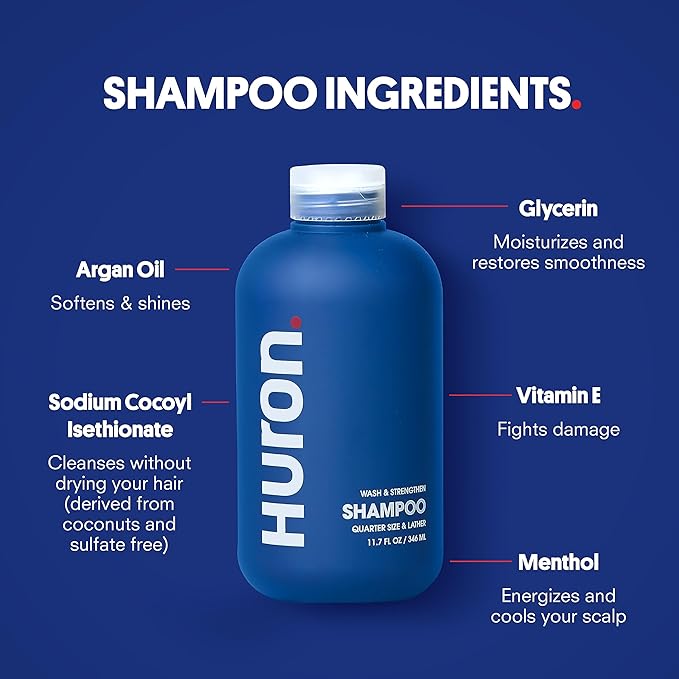 Huron Shower Kit - Shampoo, Conditioner, & Body Wash For Men - Citrus + Eucalyptus Scent - Hydrating & Nourishing Men's Shampoo & Conditioner